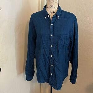 Faherty Blue Cotton Button Closure Long Sleeve Shirt Western Boho Rodeo